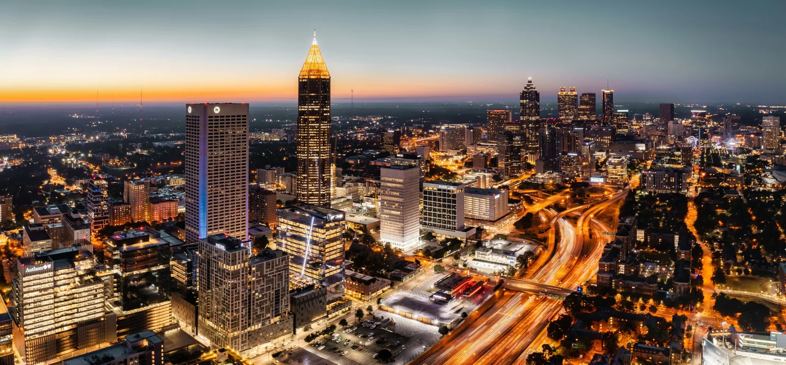 Atlanta skyline at dusk, from Midtown to downtown