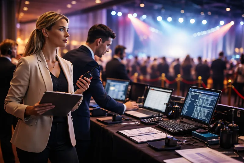 Event coordinators at a production control desk