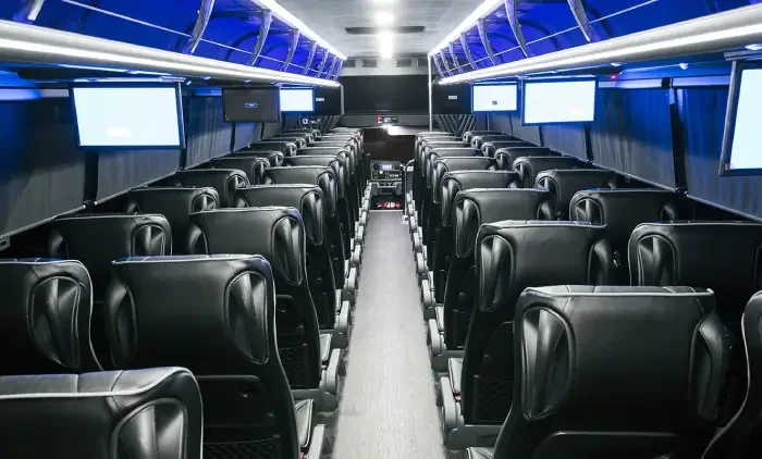 Motorcoach interior with screens