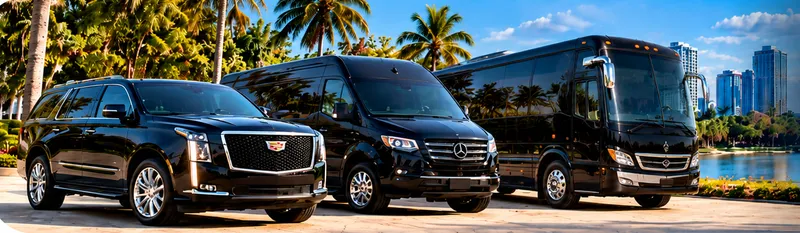 Black Escalade, Sprinter and coach parked on an Orlando lakefront