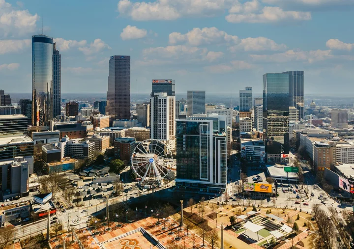 Centennial Olympic Park and downtown Atlanta from above