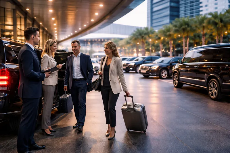 Chauffeur greeting VIP guests at a hotel arrival
